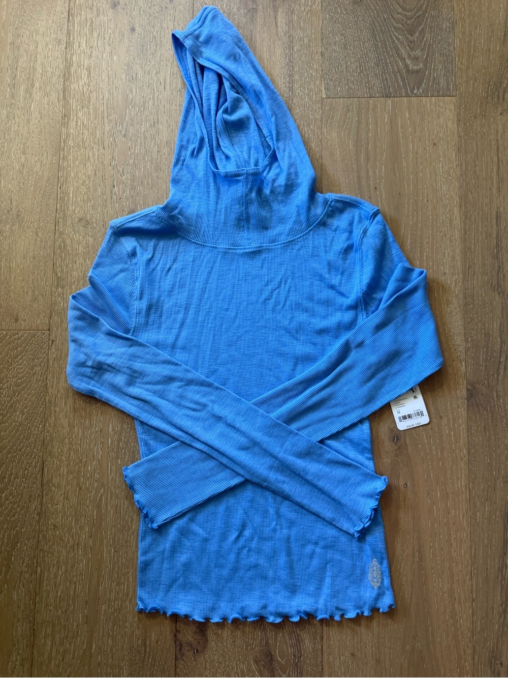 FP Movement by Free People Sky Blue Ribbed Hooded Long Sleeve Tee